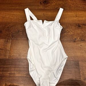 White Bodysuit with Sweetheart Neckline and High-Cut Design